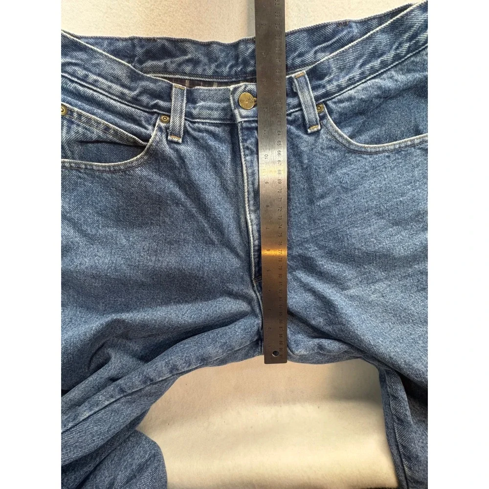 LL Bean Double L Natural Fit Flannel Lined Jeans Mens 34x30 Blue Denim Plaid